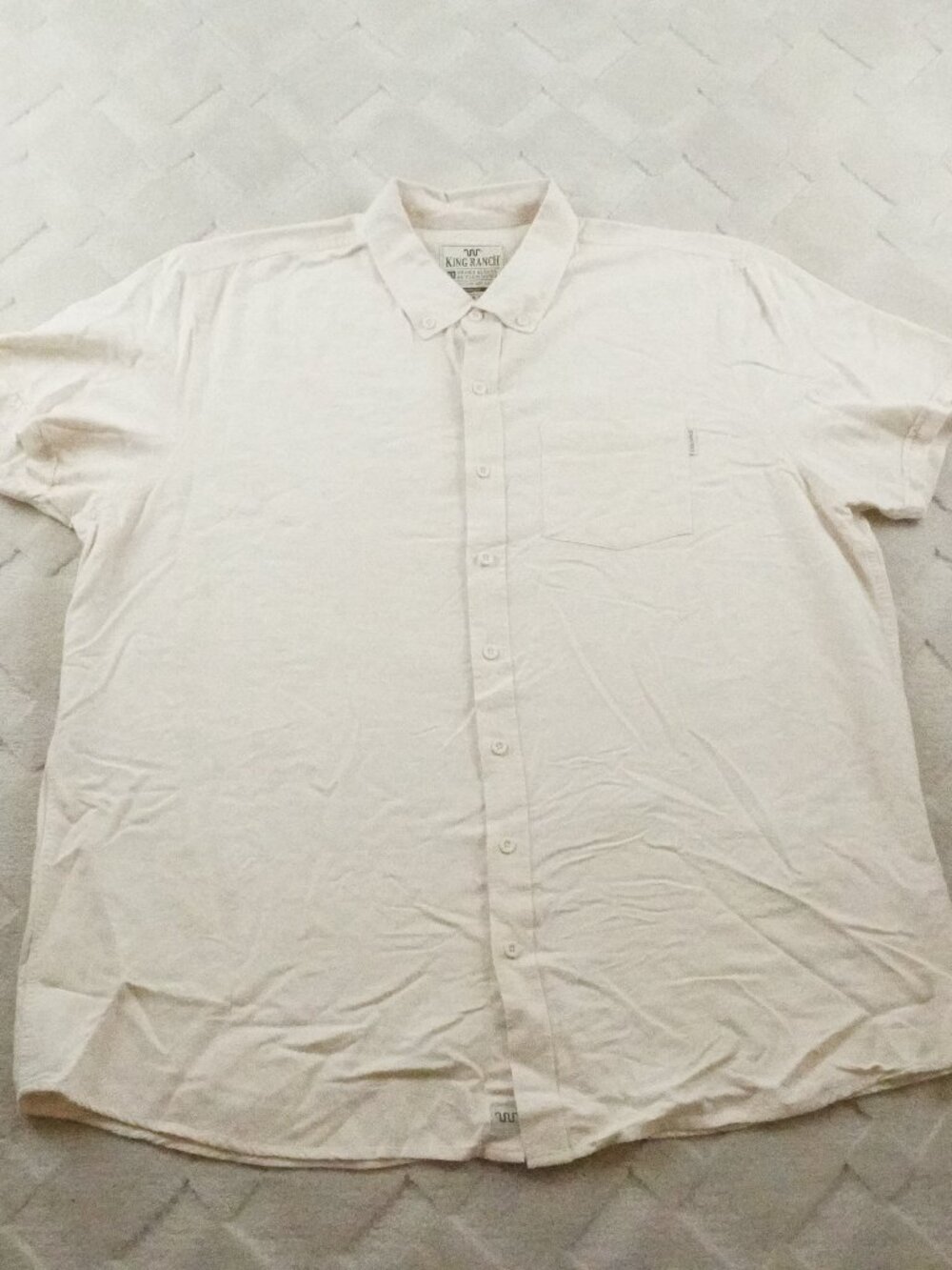 King Ranch Button Up Shirt Mens Extra Large Short Sleeve White Rayon Blend